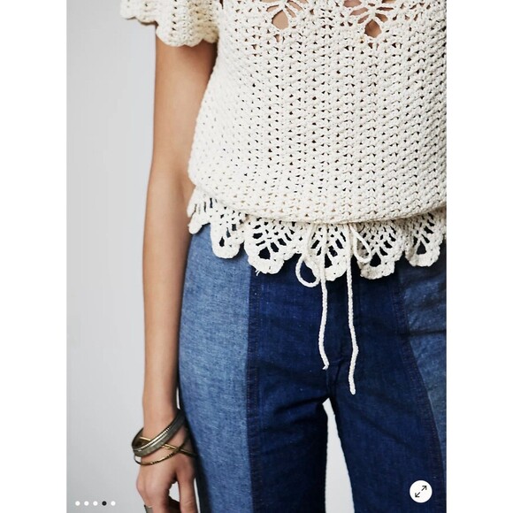 Free People Vintage 60s Crochet Cinched Waist Top Ivory RARE! - Picture 3 of 9